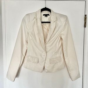 Vintage Ebony Retro White Lace Wedding Avant Garde Regency Blazer Paper Tee M